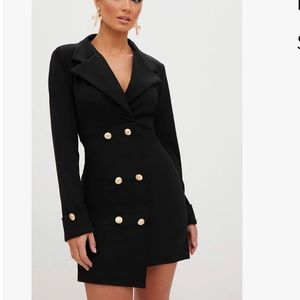 Black Gold Button Detail Blazer Dress